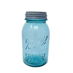 Antique Dark Blue Ball Perfect Mason Jar Quart Size Zinc Lid Canning Fruit Jar
